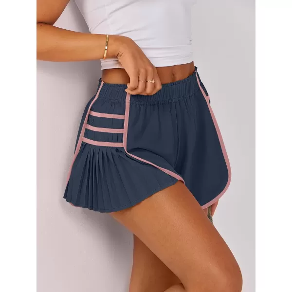 Caracilia Women's Running Shorts High Waisted Quick Dry Athletic Workout Flowy Pleated Contrast Color Golf Tennis Short