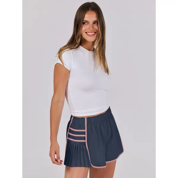 Caracilia Women's Running Shorts High Waisted Quick Dry Athletic Workout Flowy Pleated Contrast Color Golf Tennis Short