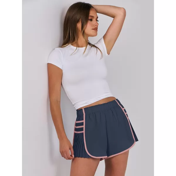 Caracilia Women's Running Shorts High Waisted Quick Dry Athletic Workout Flowy Pleated Contrast Color Golf Tennis Short