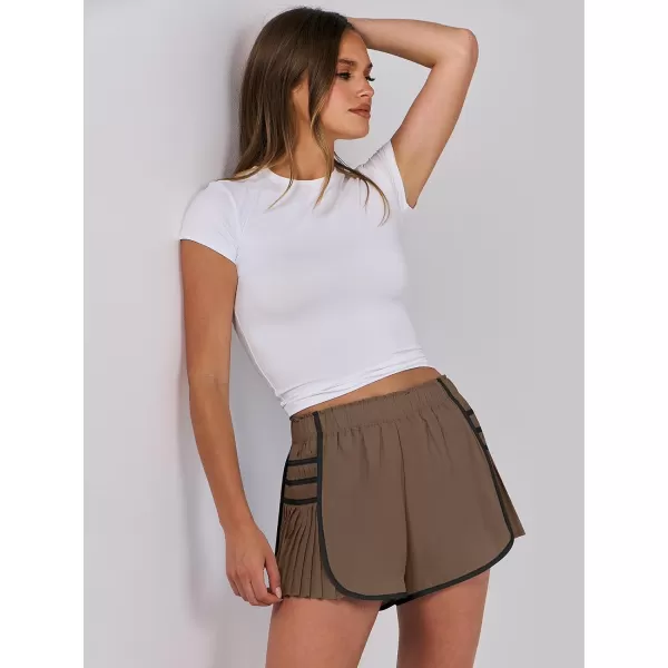 Caracilia Women's Running Shorts High Waisted Quick Dry Athletic Workout Flowy Pleated Contrast Color Golf Tennis Short