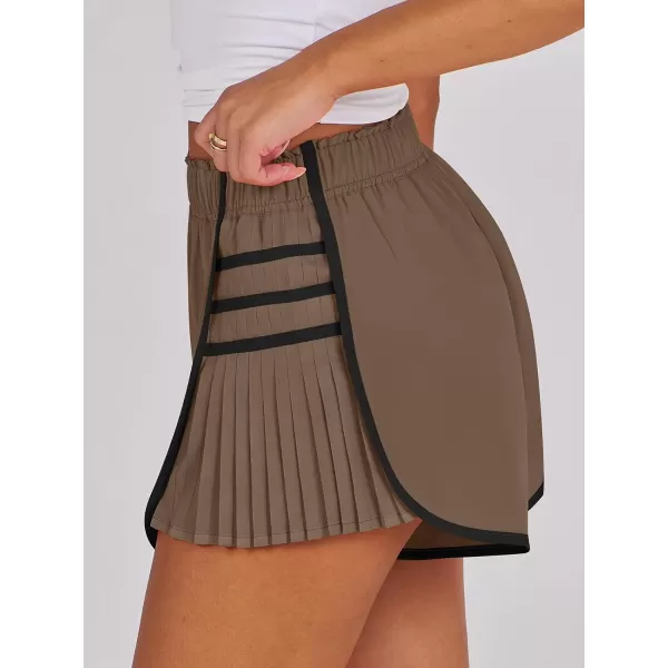 Caracilia Women's Running Shorts High Waisted Quick Dry Athletic Workout Flowy Pleated Contrast Color Golf Tennis Short