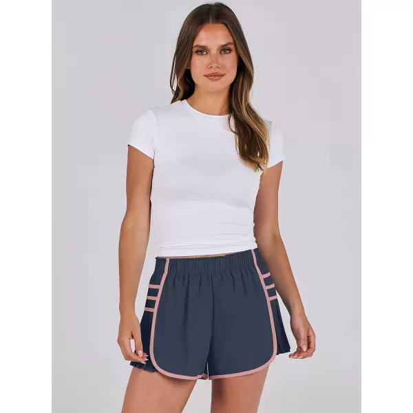 Caracilia Women's Running Shorts High Waisted Quick Dry Athletic Workout Flowy Pleated Contrast Color Golf Tennis Short