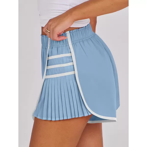 Caracilia Women's Running Shorts High Waisted Quick Dry Athletic Workout Flowy Pleated Contrast Color Golf Tennis Short
