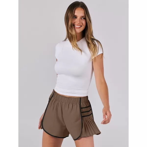 Caracilia Women's Running Shorts High Waisted Quick Dry Athletic Workout Flowy Pleated Contrast Color Golf Tennis Short