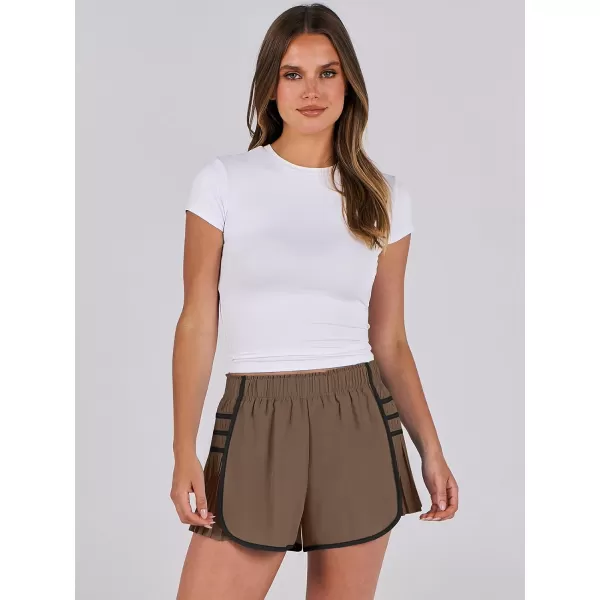 Caracilia Women's Running Shorts High Waisted Quick Dry Athletic Workout Flowy Pleated Contrast Color Golf Tennis Short