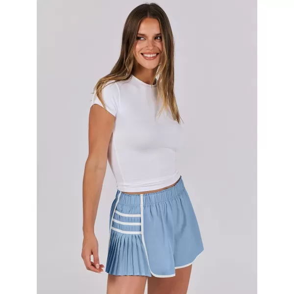 Caracilia Women's Running Shorts High Waisted Quick Dry Athletic Workout Flowy Pleated Contrast Color Golf Tennis Short