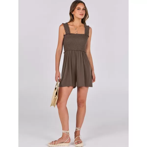 Caracilia Women's Summer Rompers Square Neck Sleeveless Smocked Dressy Casual Romper Dresses Beach Outfits with Pockets