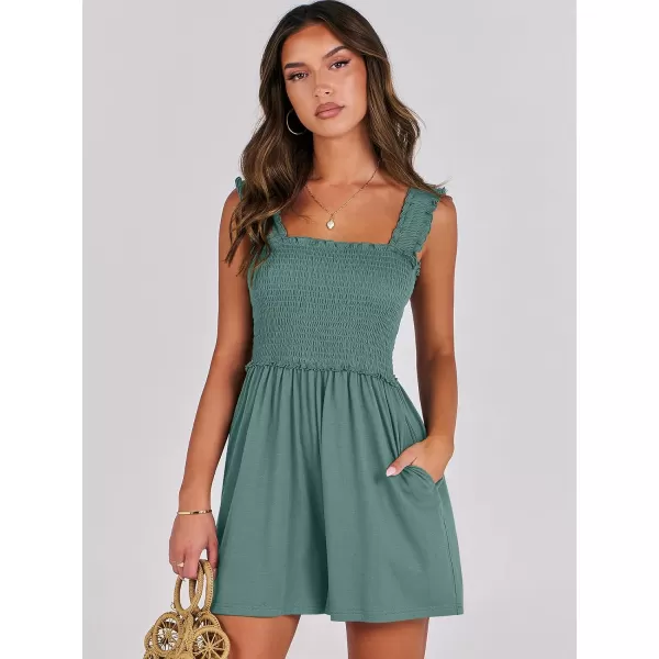 Caracilia Women's Summer Rompers Square Neck Sleeveless Smocked Dressy Casual Romper Dresses Beach Outfits with Pockets