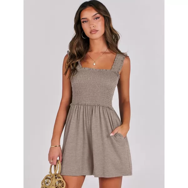 Caracilia Women's Summer Rompers Square Neck Sleeveless Smocked Dressy Casual Romper Dresses Beach Outfits with Pockets