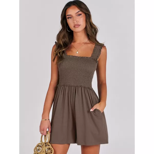 Caracilia Women's Summer Rompers Square Neck Sleeveless Smocked Dressy Casual Romper Dresses Beach Outfits with Pockets