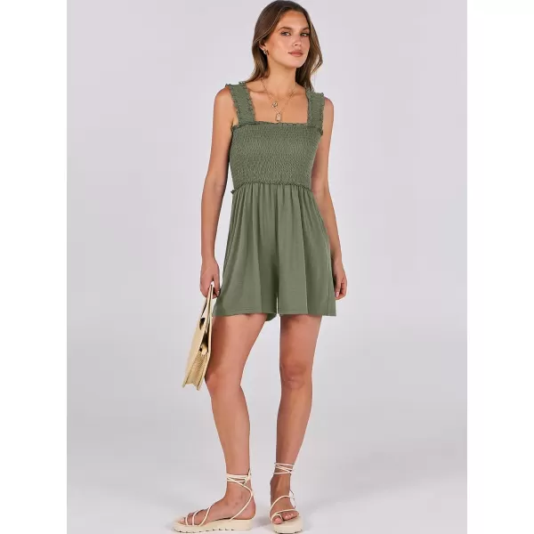 Caracilia Women's Summer Rompers Square Neck Sleeveless Smocked Dressy Casual Romper Dresses Beach Outfits with Pockets