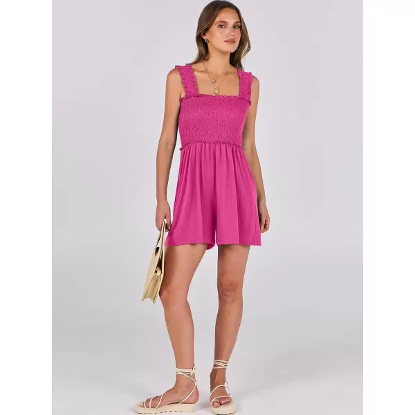 Caracilia Women's Summer Rompers Square Neck Sleeveless Smocked Dressy Casual Romper Dresses Beach Outfits with Pockets