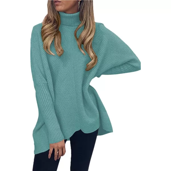 Caracilia Womens Turtleneck Long Sleeve Sweater Irregular Hem Casual Pullover Knit Tops