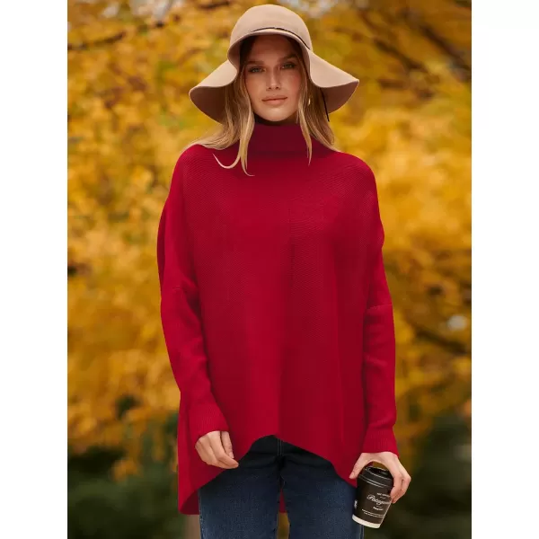 Caracilia Womens Turtleneck Long Sleeve Sweater Irregular Hem Casual Pullover Knit Tops