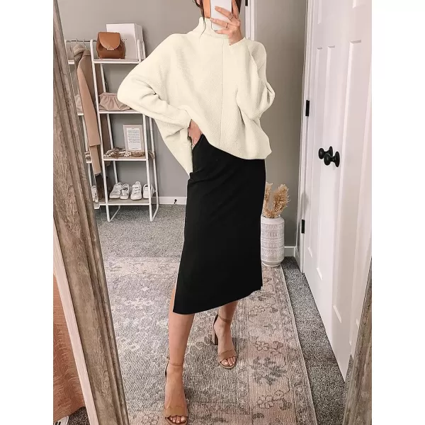 Caracilia Womens Turtleneck Long Sleeve Sweater Irregular Hem Casual Pullover Knit Tops