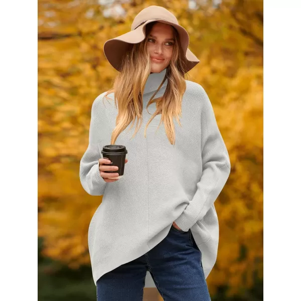 Caracilia Womens Turtleneck Long Sleeve Sweater Irregular Hem Casual Pullover Knit Tops