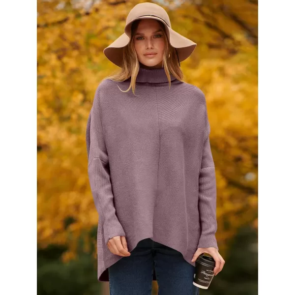 Caracilia Womens Turtleneck Long Sleeve Sweater Irregular Hem Casual Pullover Knit Tops