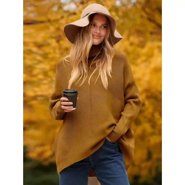 Caracilia Womens Turtleneck Long Sleeve Sweater Irregular Hem Casual Pullover Knit Tops