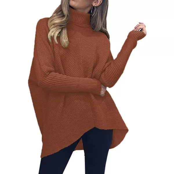 Caracilia Womens Turtleneck Long Sleeve Sweater Irregular Hem Casual Pullover Knit Tops