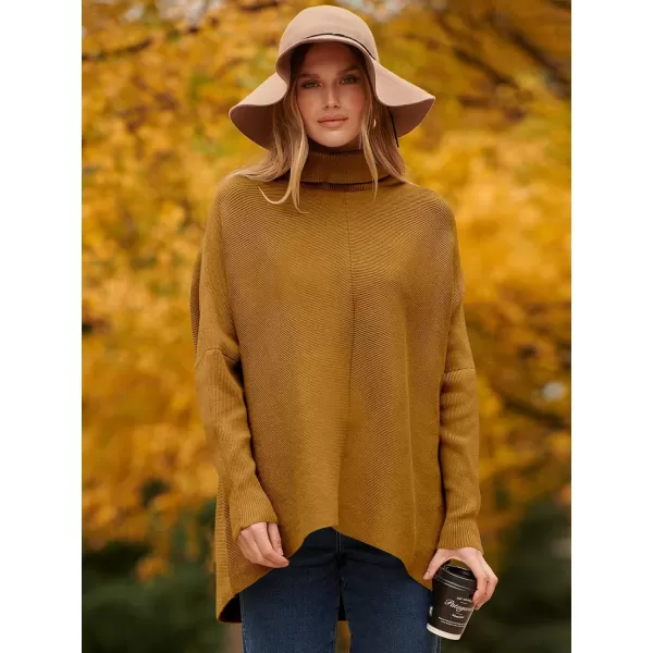 Caracilia Womens Turtleneck Long Sleeve Sweater Irregular Hem Casual Pullover Knit Tops