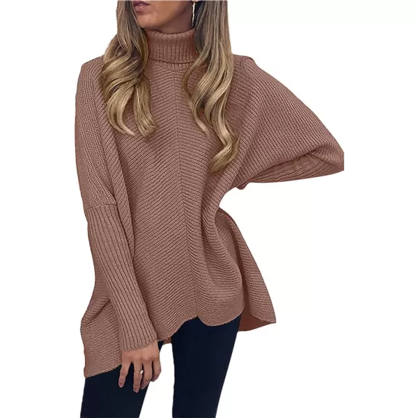 Caracilia Womens Turtleneck Long Sleeve Sweater Irregular Hem Casual Pullover Knit Tops