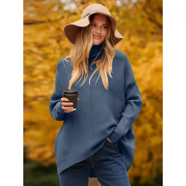 Caracilia Womens Turtleneck Long Sleeve Sweater Irregular Hem Casual Pullover Knit Tops