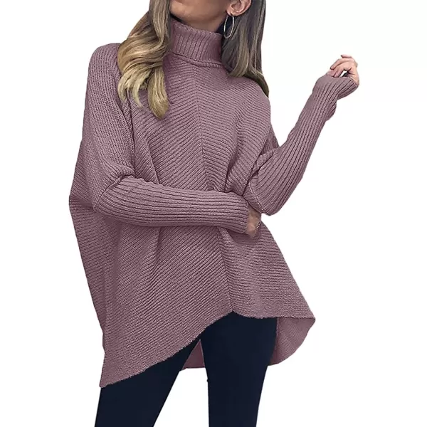 Caracilia Womens Turtleneck Long Sleeve Sweater Irregular Hem Casual Pullover Knit Tops
