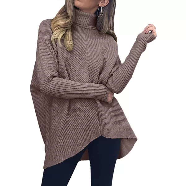 Caracilia Womens Turtleneck Long Sleeve Sweater Irregular Hem Casual Pullover Knit Tops