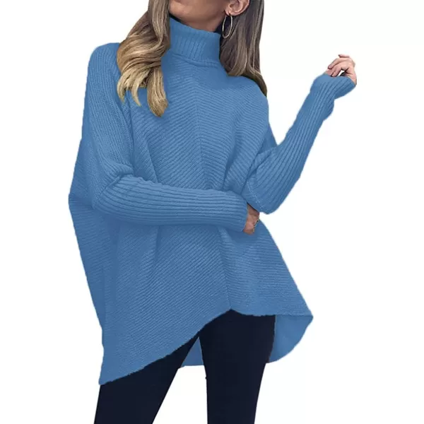 Caracilia Womens Turtleneck Long Sleeve Sweater Irregular Hem Casual Pullover Knit Tops