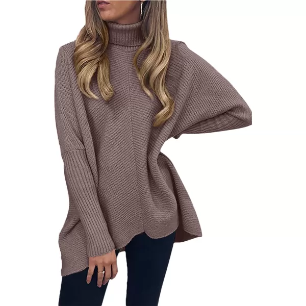 Caracilia Womens Turtleneck Long Sleeve Sweater Irregular Hem Casual Pullover Knit Tops