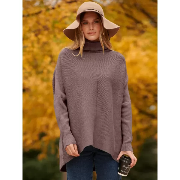 Caracilia Womens Turtleneck Long Sleeve Sweater Irregular Hem Casual Pullover Knit Tops