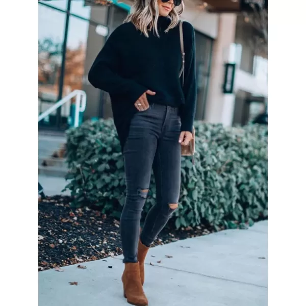 Caracilia Womens Turtleneck Long Sleeve Sweater Irregular Hem Casual Pullover Knit Tops