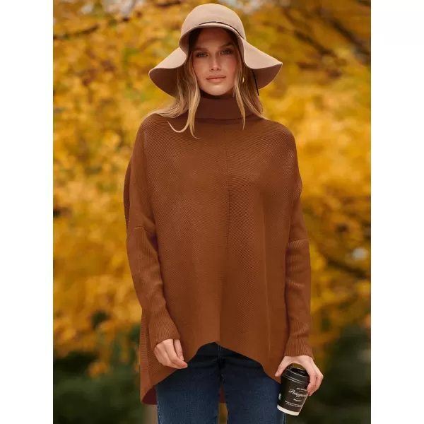 Caracilia Womens Turtleneck Long Sleeve Sweater Irregular Hem Casual Pullover Knit Tops
