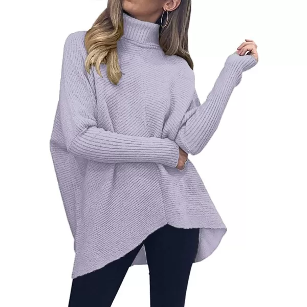Caracilia Womens Turtleneck Long Sleeve Sweater Irregular Hem Casual Pullover Knit Tops