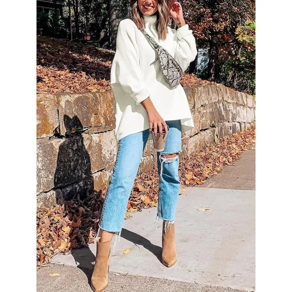 Caracilia Womens Turtleneck Long Sleeve Sweater Irregular Hem Casual Pullover Knit Tops
