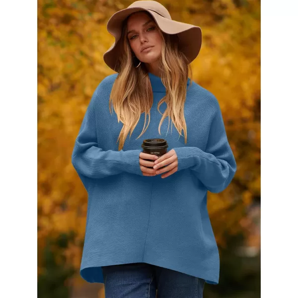 Caracilia Womens Turtleneck Long Sleeve Sweater Irregular Hem Casual Pullover Knit Tops