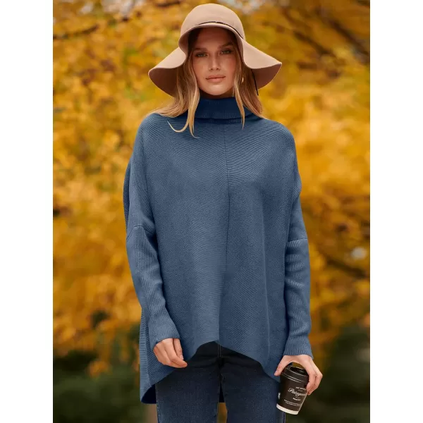Caracilia Womens Turtleneck Long Sleeve Sweater Irregular Hem Casual Pullover Knit Tops