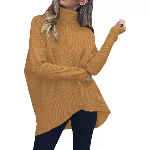 Caracilia Womens Turtleneck Long Sleeve Sweater Irregular Hem Casual Pullover Knit Tops