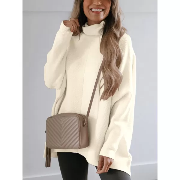 Caracilia Womens Turtleneck Long Sleeve Sweater Irregular Hem Casual Pullover Knit Tops