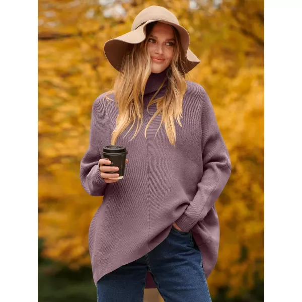 Caracilia Womens Turtleneck Long Sleeve Sweater Irregular Hem Casual Pullover Knit Tops