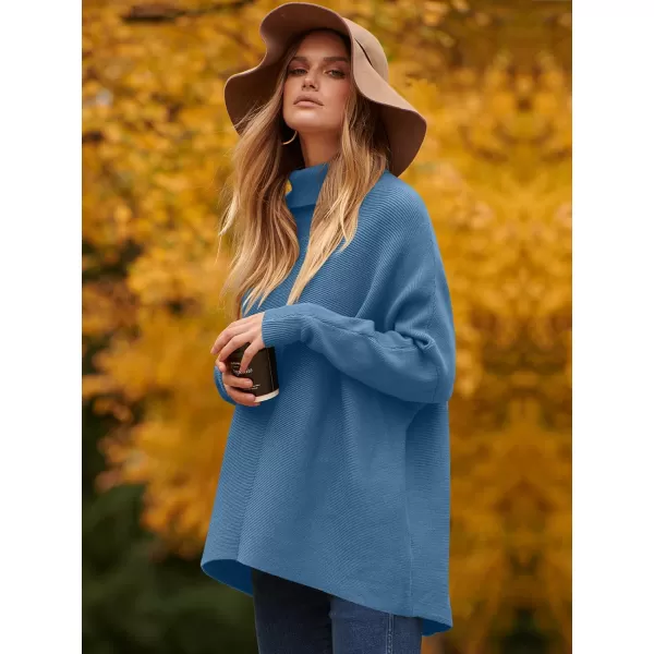 Caracilia Womens Turtleneck Long Sleeve Sweater Irregular Hem Casual Pullover Knit Tops