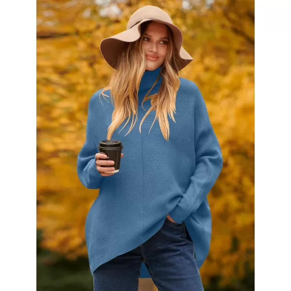 Caracilia Womens Turtleneck Long Sleeve Sweater Irregular Hem Casual Pullover Knit Tops