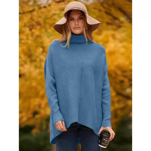 Caracilia Womens Turtleneck Long Sleeve Sweater Irregular Hem Casual Pullover Knit Tops