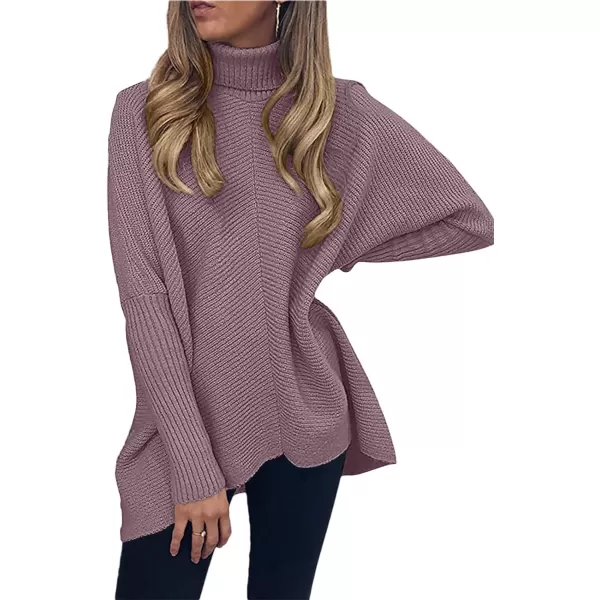 Caracilia Womens Turtleneck Long Sleeve Sweater Irregular Hem Casual Pullover Knit Tops