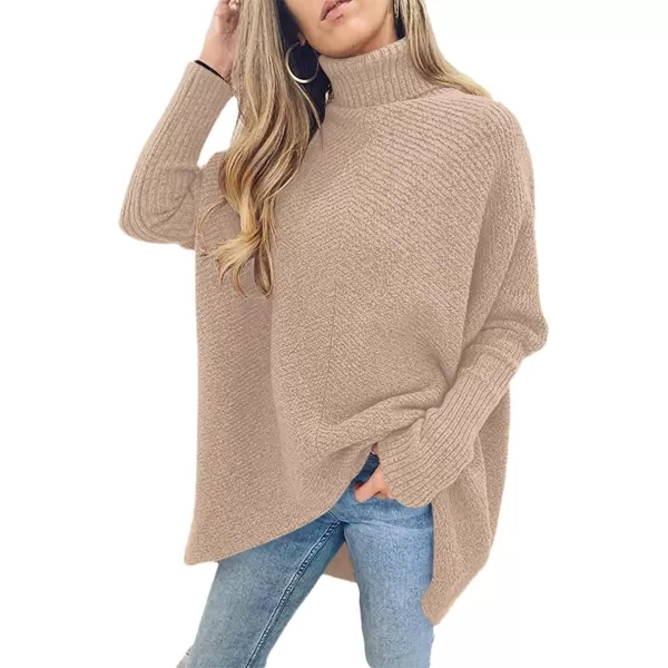 Caracilia Womens Turtleneck Long Sleeve Sweater Irregular Hem Casual Pullover Knit Tops