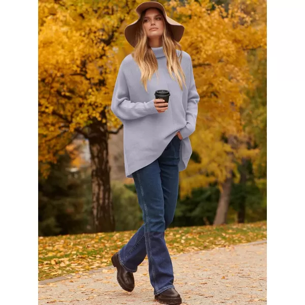 Caracilia Womens Turtleneck Long Sleeve Sweater Irregular Hem Casual Pullover Knit Tops