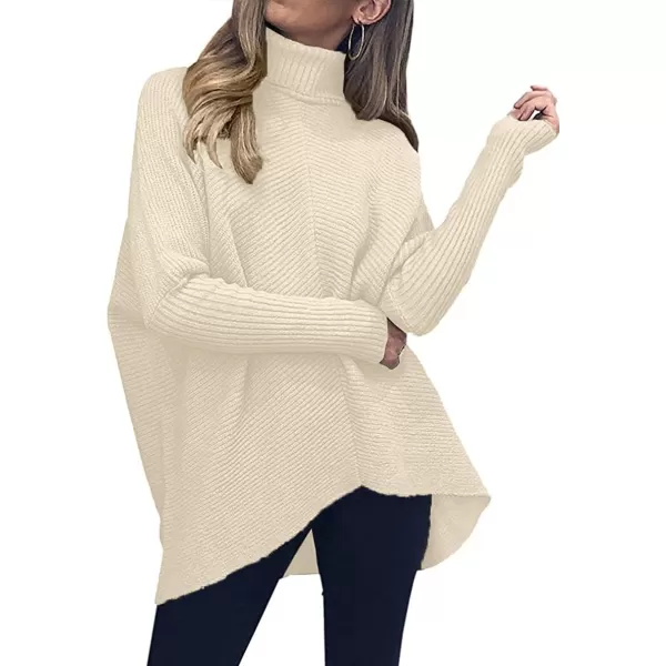 Caracilia Womens Turtleneck Long Sleeve Sweater Irregular Hem Casual Pullover Knit Tops
