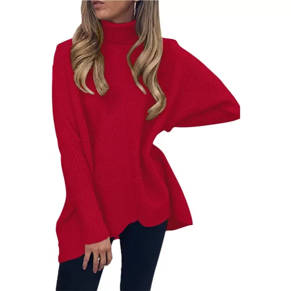 Caracilia Womens Turtleneck Long Sleeve Sweater Irregular Hem Casual Pullover Knit Tops