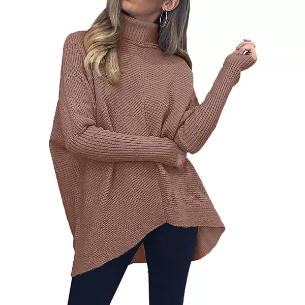 Caracilia Womens Turtleneck Long Sleeve Sweater Irregular Hem Casual Pullover Knit Tops