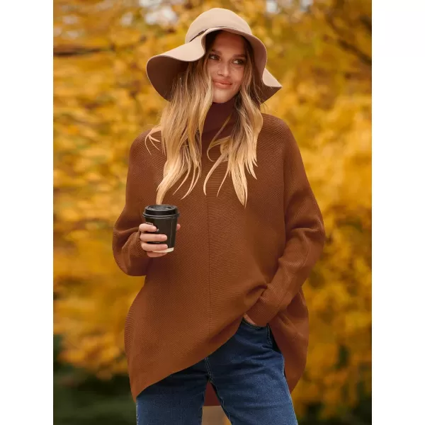 Caracilia Womens Turtleneck Long Sleeve Sweater Irregular Hem Casual Pullover Knit Tops